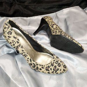 $$$ FIONI classic tan black leopard high heel pumps SZ 7